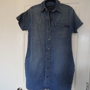 Calvin Klein Blue Denim Button Down Short Sleeve Dress (Size L) 064